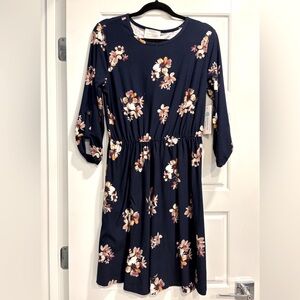 French Grey Murphy Brushed Knit Dress Womens Large Teacher Modest Floral NWT